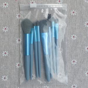 Set de 8 brochas de maquillaje, cerdas suaves, herramientas cosméticas portátiles, brochas para sombra de ojos, rubor y labios azules, regalo de viaje para chicas