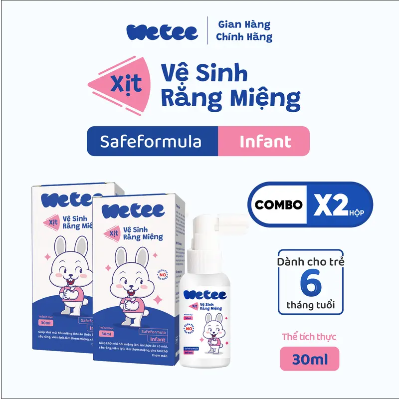 [COMBO 2] Xịt Vệ Sinh Răng Miệng Wetee (Safeformula Infant) Cho Bé Từ 6 THÁNG TUỔI, Vị Ngọt, Hỗ Trợ Ngăn Ngừa Hôi  Sữa, Nấm Miệng, Hỗ Trợ Giảm Đau Trong Quá Trình Mọc Răng Của Trẻ 0