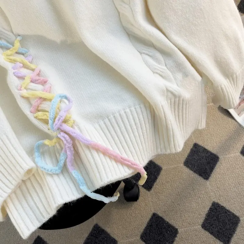 Cardigan Rajut Wanita Patch Sunflower Kerah Polo Oversize Knitwear 7