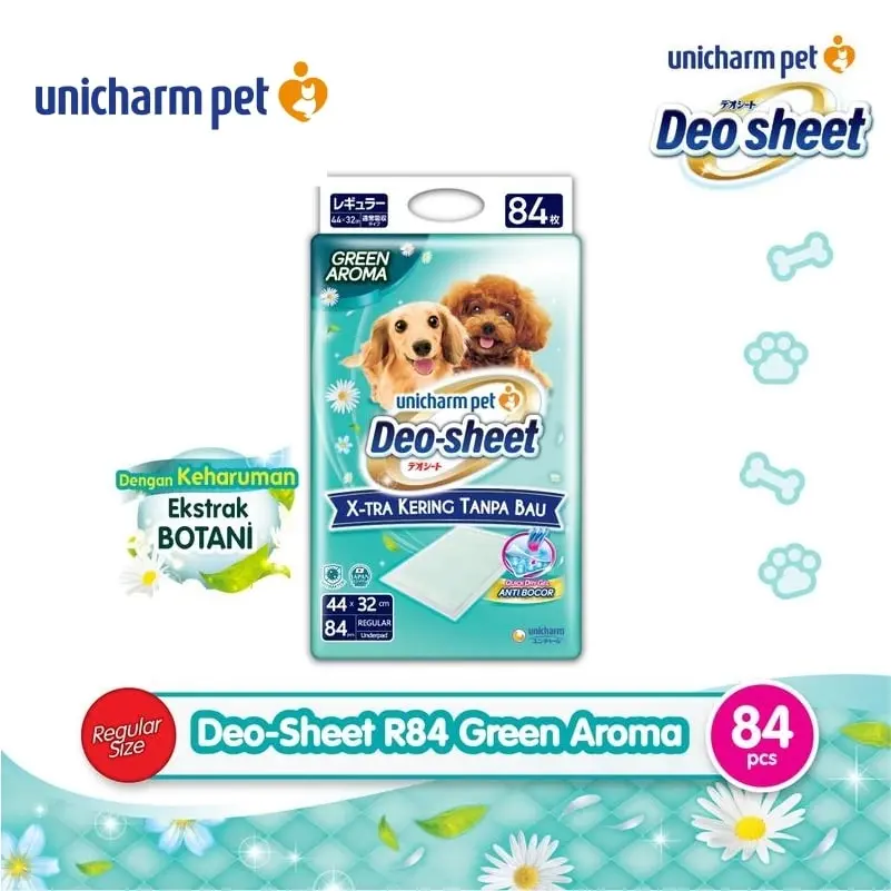 Unicharm Pet Deo Sheet Anjing Regular Size Green Aroma 84 Pcs Underpad