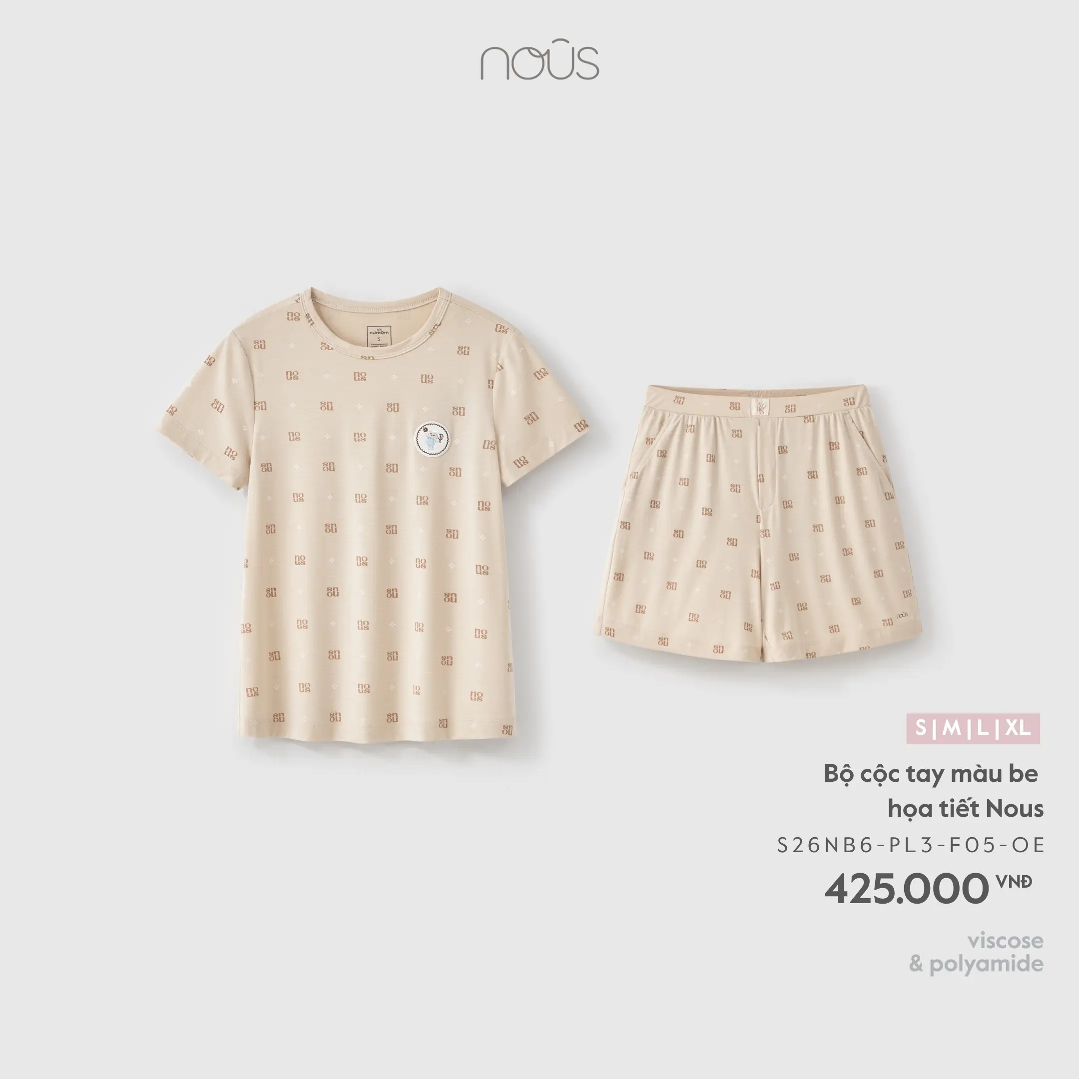 Bộ cộc tay màu be họa tiết Nous