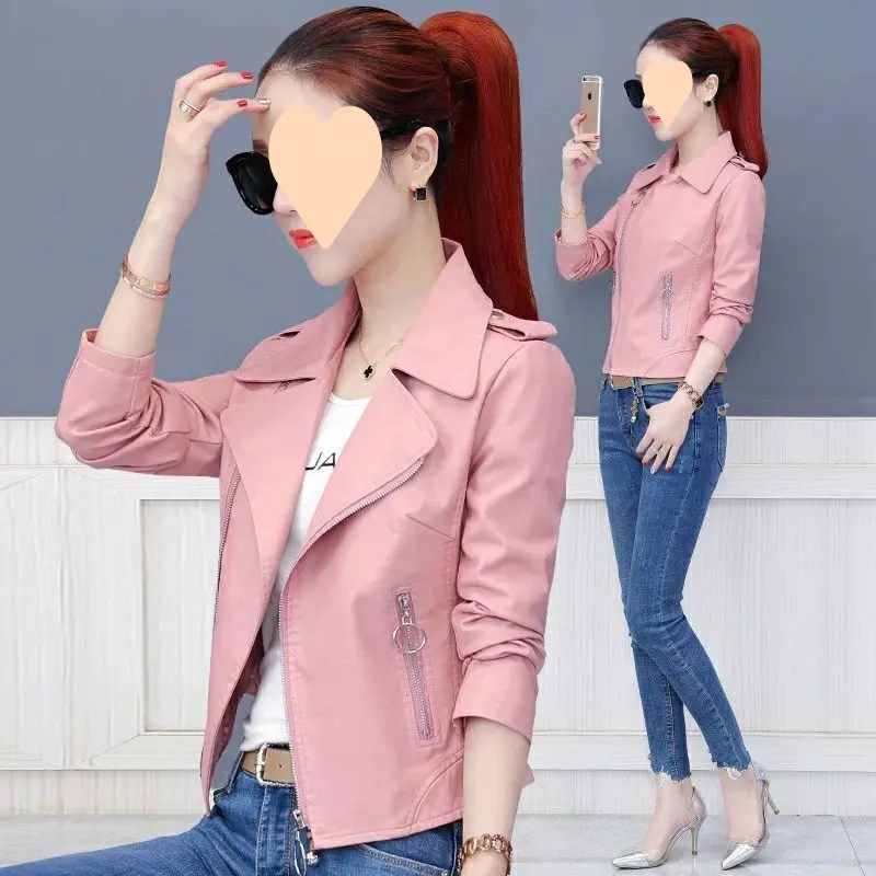 Áo Khoác Da, Dành Cho Nữ, Dáng Ngắn, Thời Trang Cao Cấp, Phong Cách Hàn Quốc, Hàng Mới Về Mùa Xuân Và Mùa Thu 2024