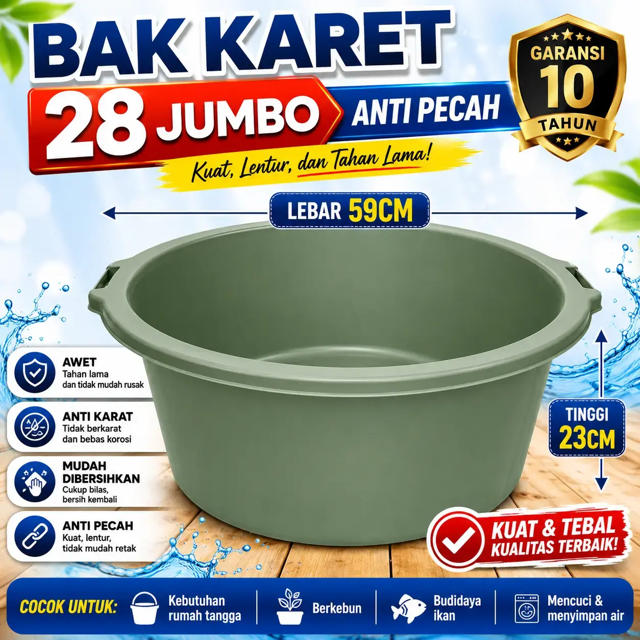 【PRABOT BALAP】 Bak Karet Anti Pecah Jumbo Ukuran Besar Diameter 59 Cm Tinggi 23 Cm Bahan Tebal Awet dan Tahan Lama