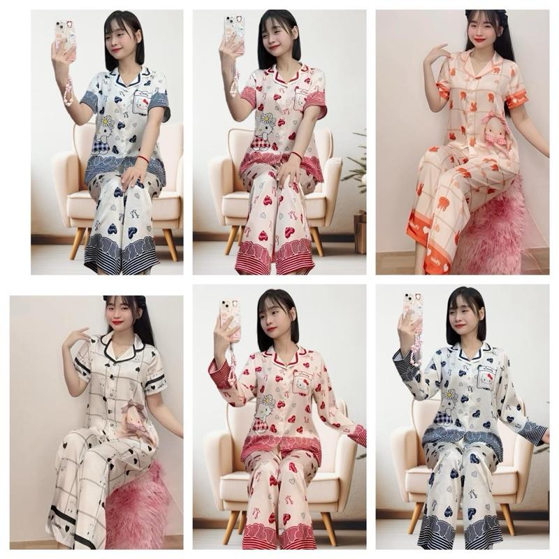 Bộ Pyzama lụa Latin mặc nhà 40_75 kg ,nử tay ngắn tay dài quần dài in hoaj tiết nhiều mẫu lựa chọn - Xưởng May Thanh Thảo Nhung Với