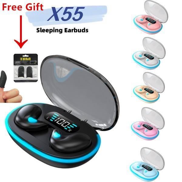 Tai Nghe Nhét Tai Nghe Ngủ, X55, Âm Thanh Nổi Hi-Fi, Chống Thấm Nước, Mic Tích Hợp, Khử Tiếng Ồn, Tương Thích Với iPhone Và Android, Tai Nghe Điều Khiển Cảm Ứng, Có Tặng Kèm Tay Áo Trò Chơi, [Freebies]