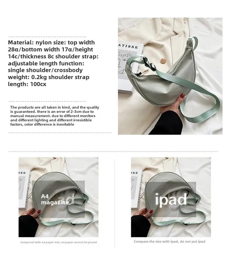 Product Introduction of Nylon material crossbody bag, women's new style dumpling bag, lightweight small shoulder bag, armpit bag, single shoulder bag, women's single shoulder crossbody bag 1