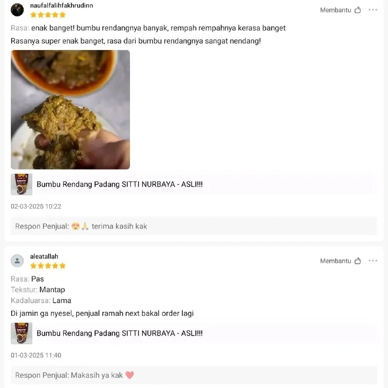 Bumbu Rendang PADANG Instan Untuk 1 kg Daging - Sitti Nurbaya - VIRAL, ENAK, HALAL, & TANPA PENYEDAP 3
