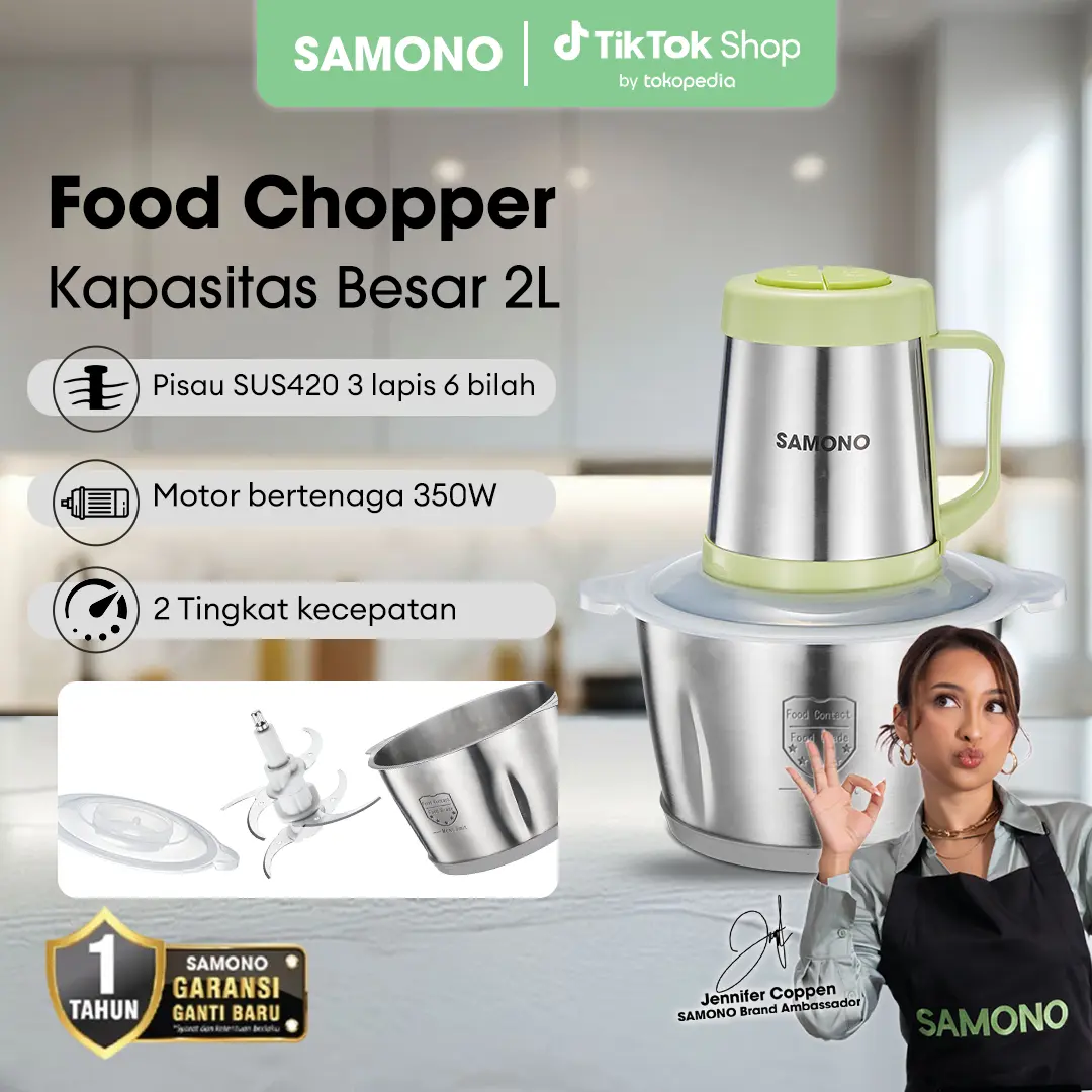 (Mega 7.7) Samono 2 Liter Meat Grinder Chopper 6 Mata Pisau Wadah Stainless Garansi 1 Tahun [SW-CL350 PLUS] Mesin Penggiling