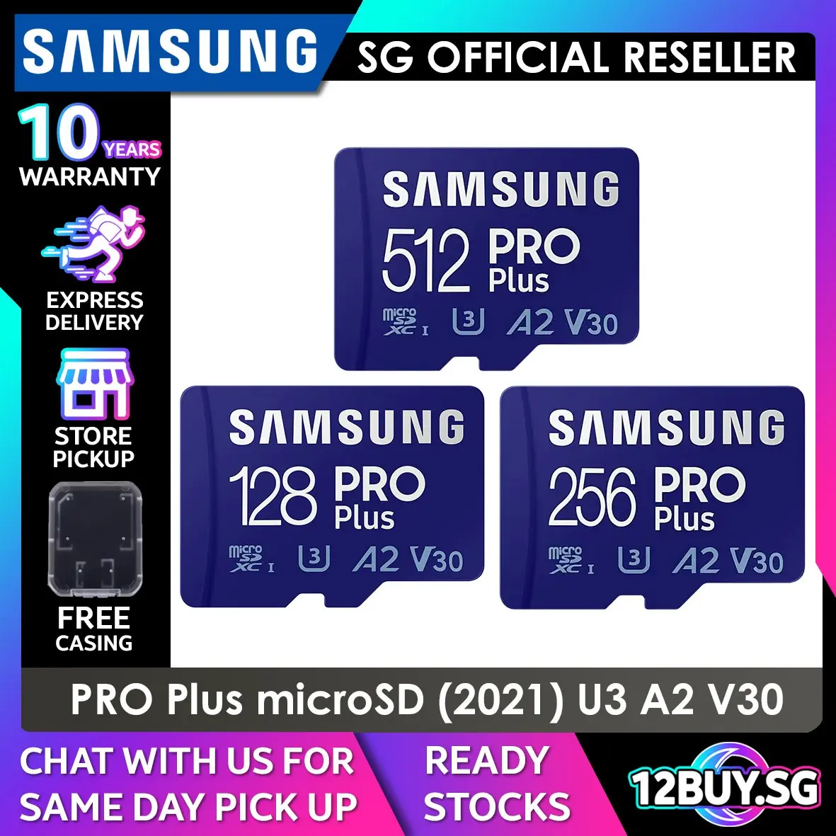 Samsung PRO Plus microSD Card U3 A2 V30 UHS-I Up to 160MB/s(Read), 120MB/s(Write) 128GB 256GB 512GB MBMD 12BUY Years Warranty