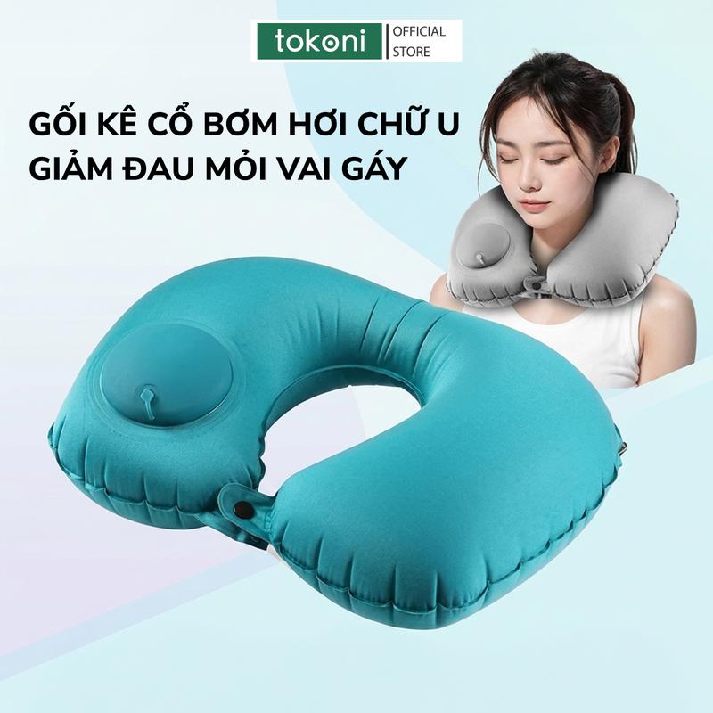 Gối Kẹp Cổ Bơm Hơi Chữ U JYoohome Gấp Gọn Chống Mỏi Vai Gáy Gối Du Lịch Máy Bay Tàu Xe Văn Phòng
