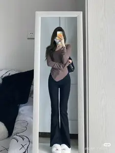 Flare Pants Scuba Jumbo Wanita Kekinian | Celana Cutbray Stretch Pinggang Karet | Coksu Milo Hitam Abu navy putih Nyaman