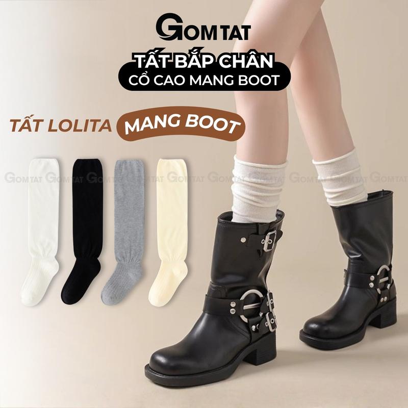 HÀNG MỚI Tất lolita cổ cao mang giày boot GOMTAT vớ bắp chân nữ mang bốt thời trang mùa đông phong cách Hàn Quốc mềm mịn giữ ấm - KEM-001