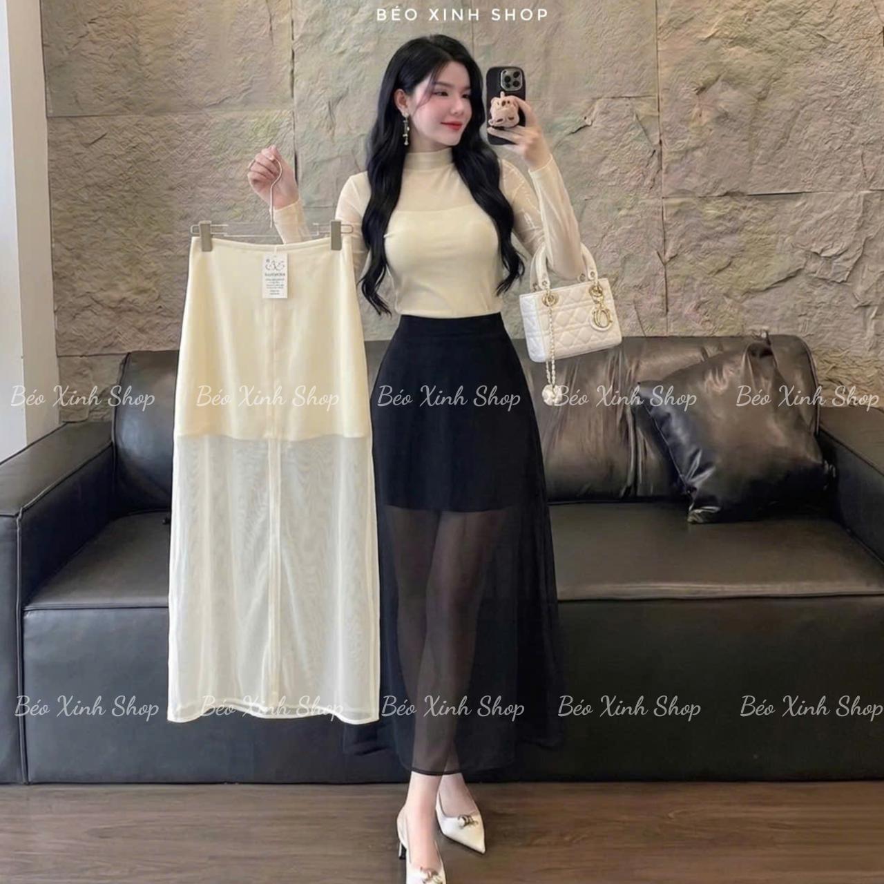 Thời Trang Bigsize Chân váy Tuyết Mưa Phối voan 2 lớp Công Sở Cao Cấp Cho Nàng 40 - 90Kg Thời Trang Béo Xinh - A.1779
