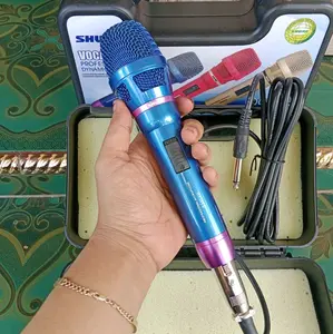MIC KABEL SHURE WARNA BIRU (BLUE) + KABEL 4 MTR MIC VOCAL KARAOKE SUARA JERNIH