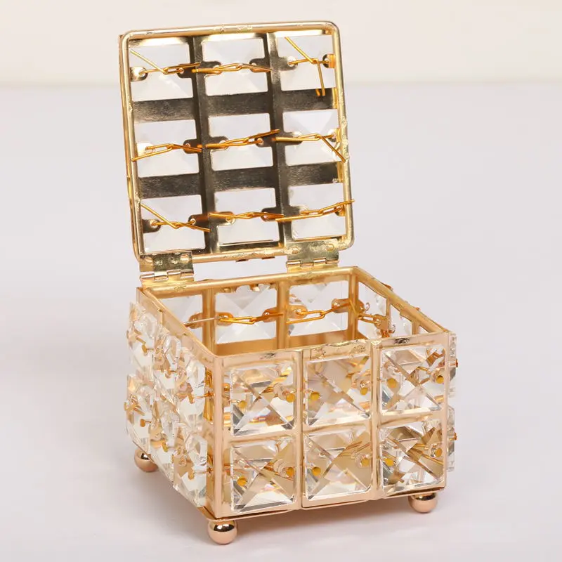 Emas Kotak Perhiasan Kristal Mini Tempat Perhiasan Organizer Accesories Kotak Perhiasan Kristal Mini Kecil 6
