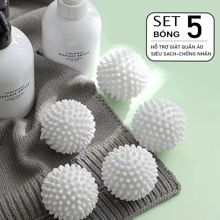 Set 5 Bóng Giặt Cầu Gai Hỗ Trợ Giặt Đồ Siêu Sạch Chống Nhăn Quần Áo Chất Liệu ATBC-PVC Cao Cấp Tẩy Sạch Quần Áo Nhanh Khô