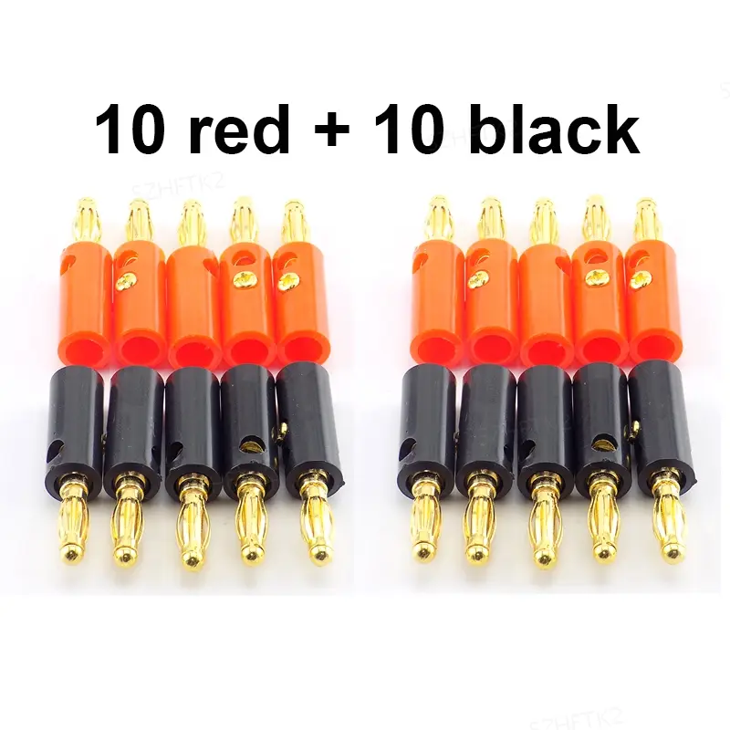 20pcs （10pcs red + 10pcs black）4mm Gold Plated Audio Speaker Wire Cable Banana Plug Connector Adapter  PH2H