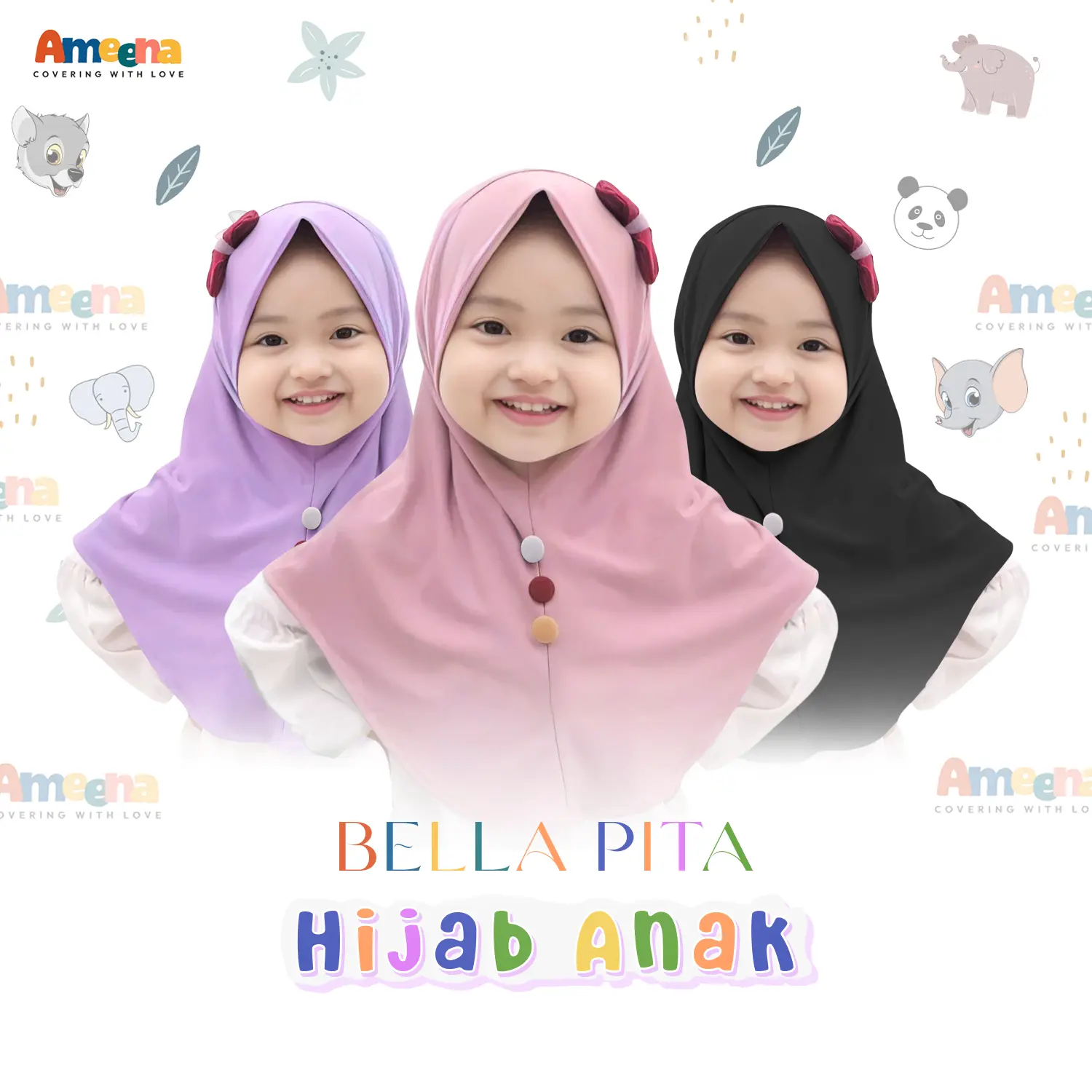 Jilbab Anak Instan Bela Pita Basic Jersey Usia 0-3 Tahun Kerudung Anak Premium Jilbab Anak / Hijab Anak ( Beli Lokal )