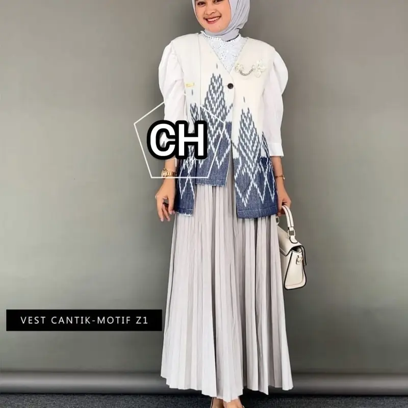Vest tenun baju kondangan baju kantor Wanita Rompi Atasan Panjang Hitam Outer 0