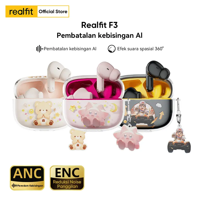【Noise Cancelling】Realfit F3 TWS Earphone Nirkabel ANC -38dB Bluetooth 5.4 Audio Suara Berkualitas Tinggi dengan Super Bass