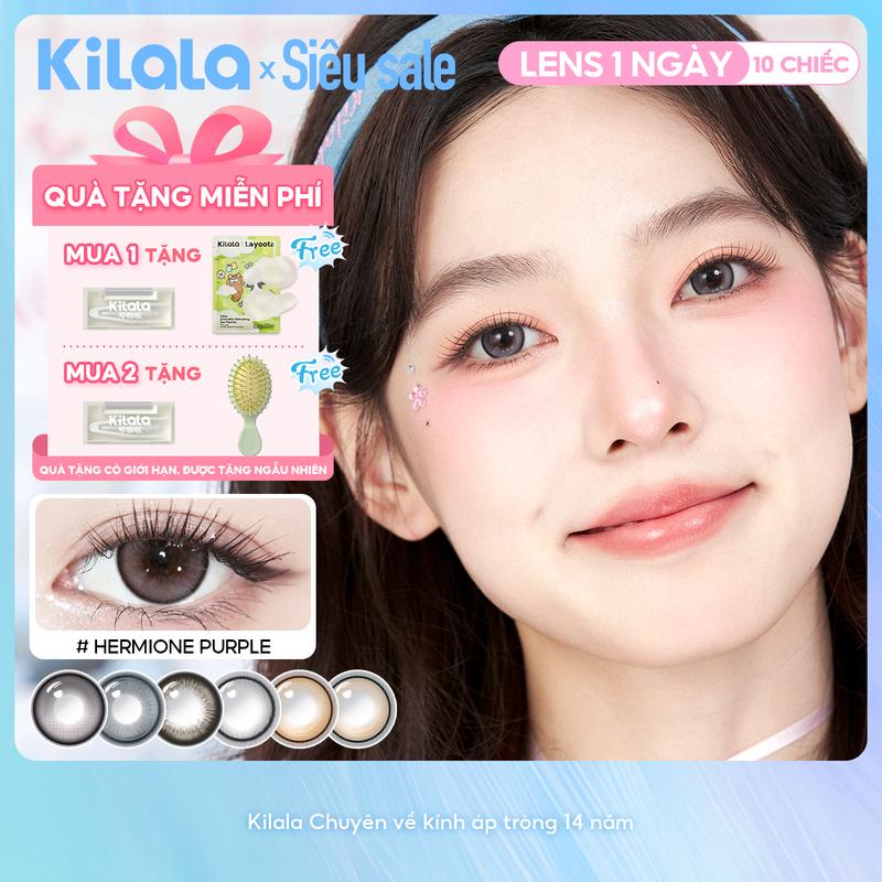 10 chiếc kính áp tròng Kilala LENS 1 NGÀY màu Đen Nâu Xám Tím DIA 14.0-14.5mm độ cận 0-7 lens êm mềm màu sắc trong trẻo dịu dàng thích hợp nhiều phong cách makeup 10 chiếc