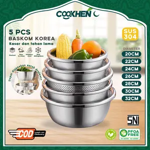 COOKHEN Baskom Stainless Steel Wadah Cuci Beras Wadah Buah & Sayur Stainless Steel 20-32 CM COOKHEN Baskom Stainless Steel Wadah Cuci Beras Wadah Buah & Sayur Stainless Steel 20-32 CM