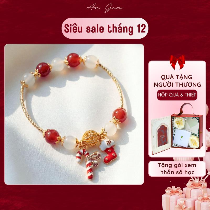  Vòng tay nữ đá tự nhiên An Gem mix charm Giáng Sinh lắc tay charm tất kẹo chuông phối đá năng lượng phong thuỷ Xmas Bracelet phụ kiện quà tặng sinh nhật giáng sinh Noel Tết Valentine  TẶNG GÓI XEM THẦN SỐ HỌC  