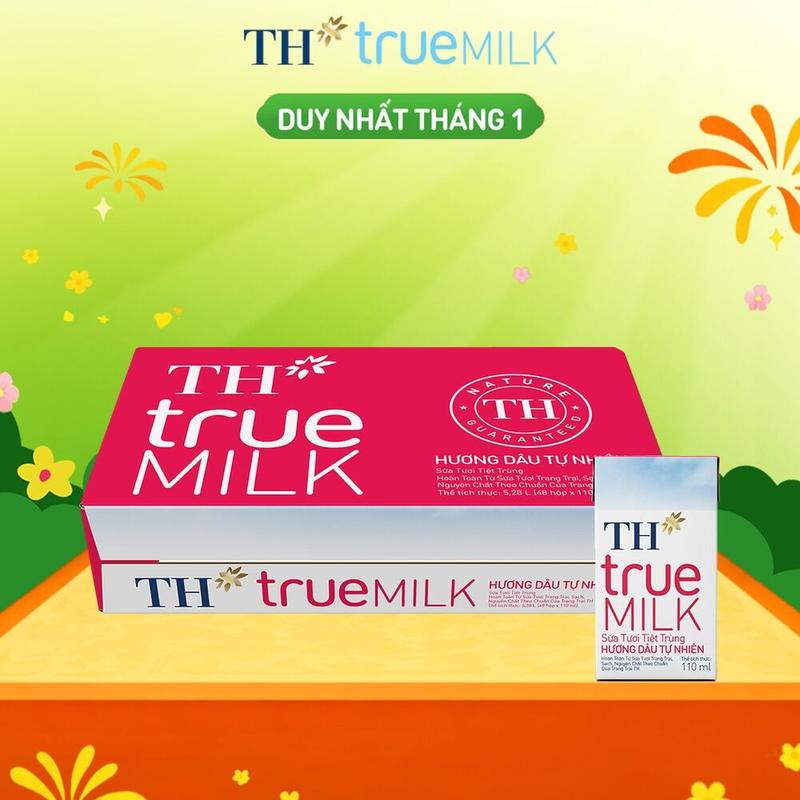  Thùng 48 hộp sữa tươi tiệt trùng TH true MILK hương dâu tự nhiên 110 ml  110 ml x 48  