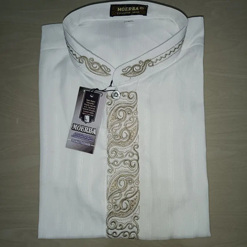 Baju Koko Pria Putih Tulang / Broken White / Off White Lengan Panjang Bordir Termurah (BONUS DUS MOERBA) Muslim Dewasa Motif Lebaran Atasan 1