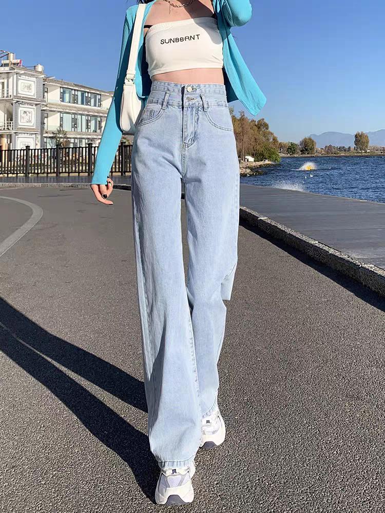 Product Introduction of MOMO 1522 Jeans berpinggang tinggi berdesain desainer dengan kaki lebar chic outfit trendy slim-fit 12