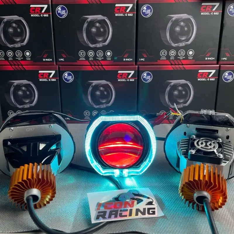 Lampu Utama Biled CR7PRO 4,5 Inc Blue Lens 3 Inc Lensa Cahaya Flat Dengan Kipas Pendingin Full Aluminium 0