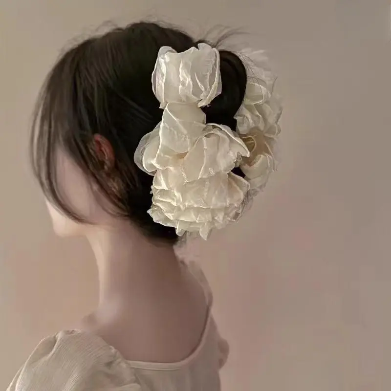 Kẹp Cá Mập Vải Tuyn Lớn, OCKIS, Mềm Mại, Bồng Bềnh Và Tuyệt Vời, [Thanh Toán Khi Nhận Hàng] Kích thước lớn, phong cách Ngọt Ngào và tươi mới, thanh lịch, để tăng độ phồng tóc Làm cho đầu của bạn trông nhỏ hơn và tóc trông đầy hơn! 5
