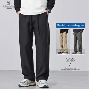 SUYX Celana Cargo Pria Fashion Longgar Lurus 5 Kantong Bahan Polyester Ukuran S-4XL Cocok untuk Olahraga dan Kasual Trendi Korean Style