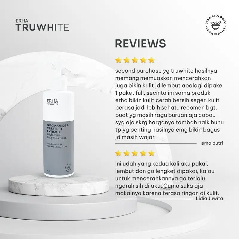 ERHA Truwhite Niacinamide & Mulberry Extract Brightening Body Moisturizer 250g - Lotion Pencerah & Pelembap Tubuh 2