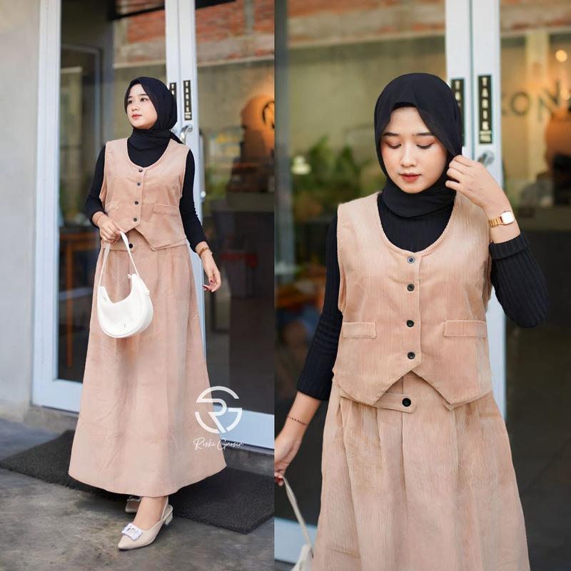 Sella Vest Corduroy Rompi Wanita Corduroy One set Wanita Kekinian Rompi Premium Emma Set Vintage Panjang Atasan Casual 5