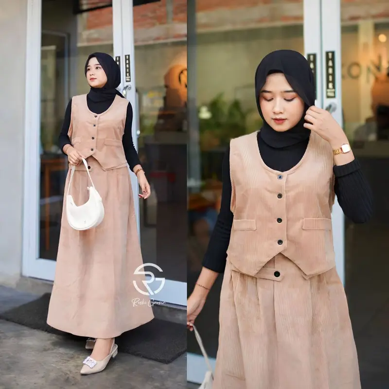 Sella Vest Corduroy Rompi Wanita Corduroy One set Wanita Kekinian Rompi Premium Emma Set Vintage Panjang Atasan Casual 4