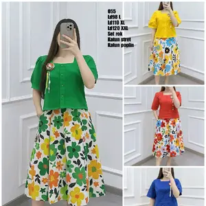 Setelan Rok Blus Wanita Katun Stret - Poplin