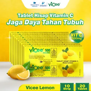 Vicee Lemon Vitamin C 500 mg Isi 20 Tablet Hisap (10 Strip x 2 Tablet Hisap) - Suplemen Harian untuk Kesehatan dan Daya Tahan Tubuh