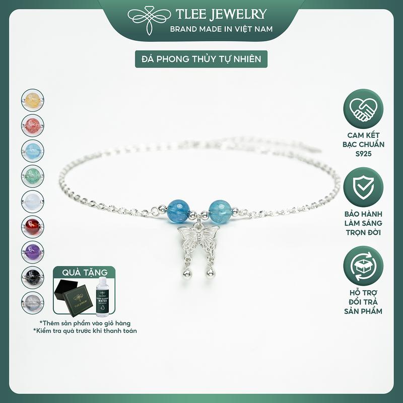  Lắc chân bạc nữ TLEE bạc 925 dây hoa mix hạt đá treo charm hồ điệp TLEE JEWELRY LC0143 