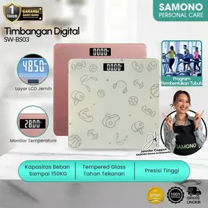 [NEO] SAMONO SW-BS03 Timbangan Badan Digital Kaca Body Scale Up To 150Kg Presisi 0.05Kg Layar LED 26cm x 26cm Penampil Suhu Otomatis Garansi 1 tahun