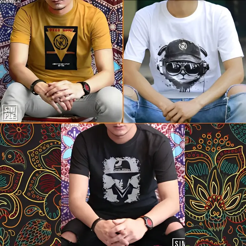 Kaos distro 3pcs Kaos pria dewasa Kaos oblong Lengan pendek Bahan katun 2