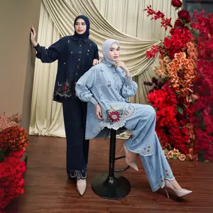 Dumma.id - One Set Pakaian Wanita Olivia Set Pant  Washjeans Original Setelan Mewah