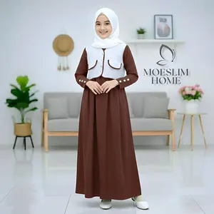Luna Gamis Anak Tanggung Terbaru 2026 Usia 8-16 Tahun Motif Rompi Variasi Kancing Dress Shakila Remaja Korean Style