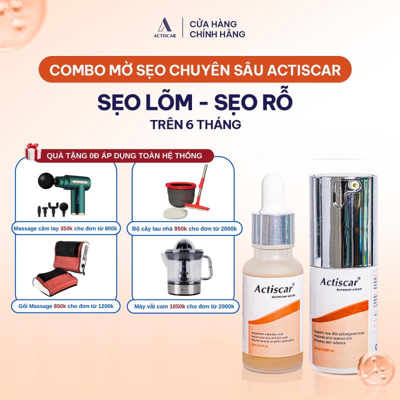  ACTISCAR Combo mờ sẹo lõm chuyên sâu - Hỗ trợ làm mềm đầy sẹo lõm rỗ trên 6 tháng  Serum 20ml và Kem 20g  