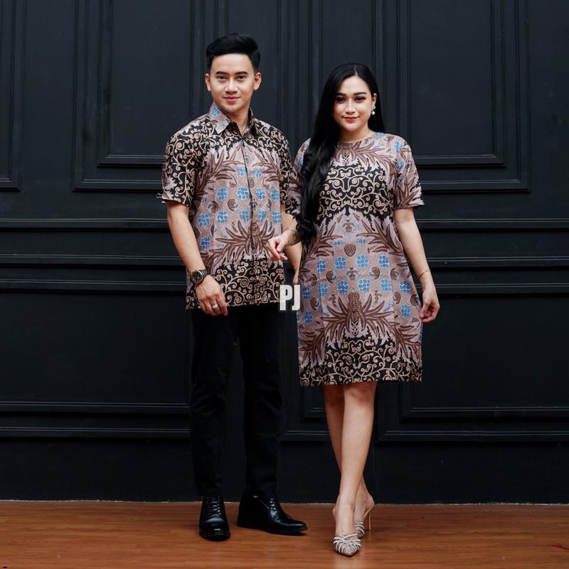 Product Introduction of Baju Batik Couple Lengan Pendek Terbaru Motif Kopri Biru Pasangan Dewasa - Wanita Katun Dress Sarimbit 9