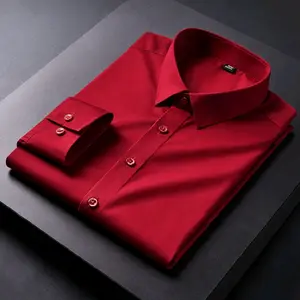 Kemeja Pria Formal Lengan Panjang Slim Fit Kualitas Premium untuk Acara Formal dan Bisnis dengan Desain Elegan Merah