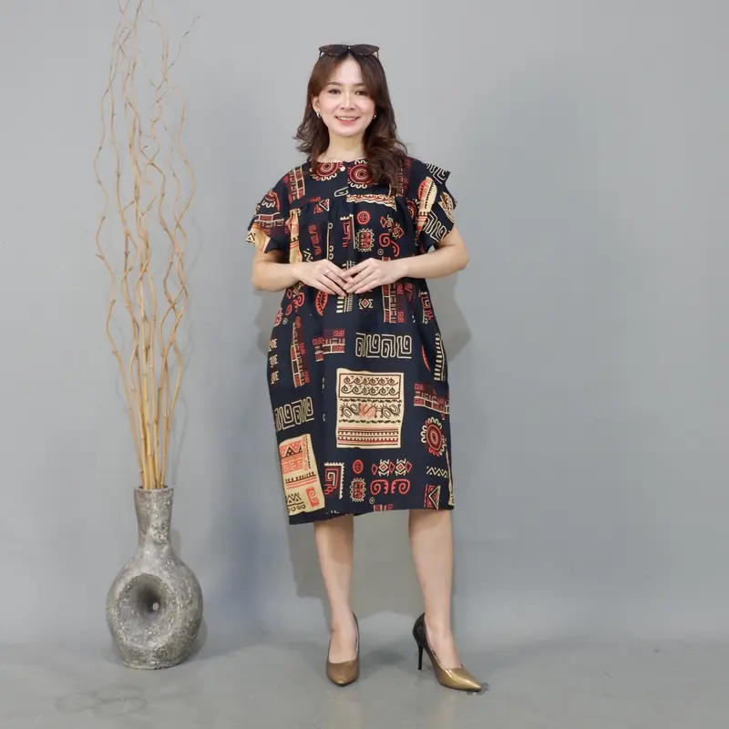Daster Rindi Dewi Sri Dress Panjang Motif Katun Rayon Premium Wanita Busui Pendek Nyaman Midi Bumil Tidur Batik Kancing 5