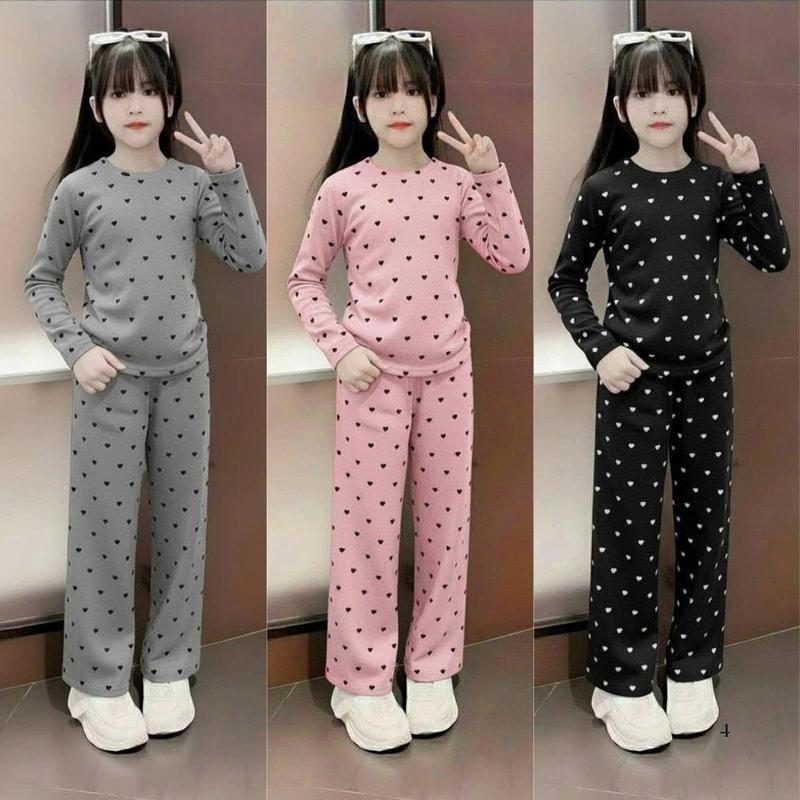 Set bộ quần áo thu đông dài tay in HÌNH TRÁI TIM dành cho bé gái từ 14-44kg chất vải thun tăm , mềm mại, co giãn thoải mái.