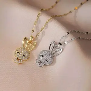 Kalung Titanium Anak-anak & Dewasa Liontin Boneka Hello Kitty Anti karat Tidak Luntur Aksesoris Fashion
