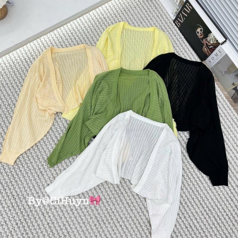 [AK066] Áo khoác cardigan tay lửng cánh dơi mỏng dáng ngắn nửa lưng Nữ Áo Len Women Kem Đen Top croptop